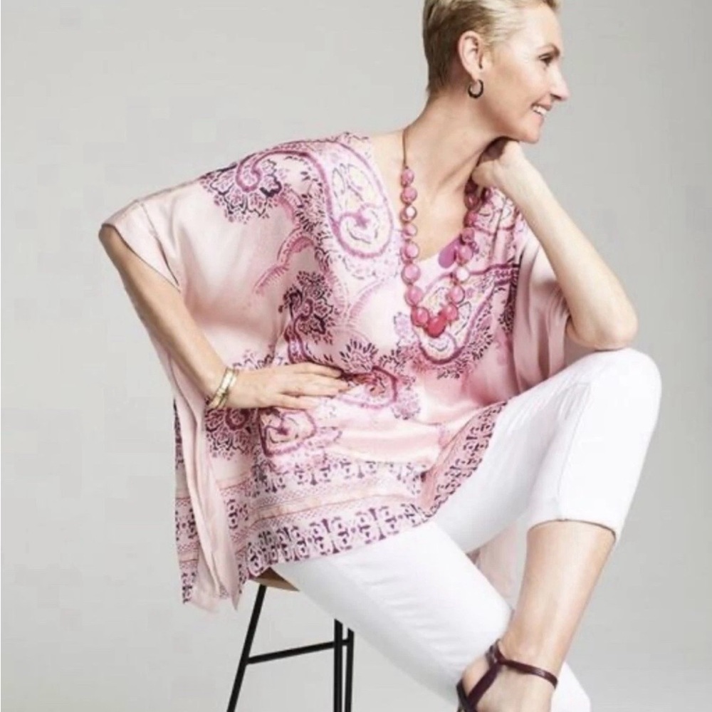 Elegant Pink Paisley salad poncho Women's Top small medium nwot